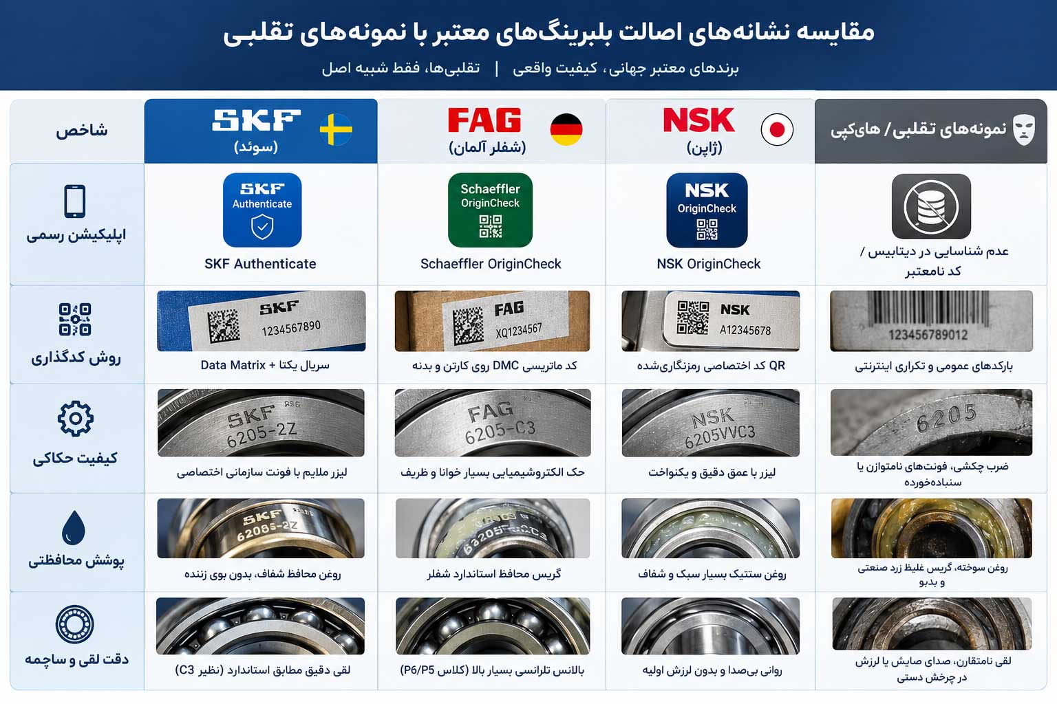 راهنمای تشخیص اصالت بلبرینگ صنعتی